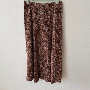 Vintage | Microfloral Maxi Skirt 90s Button Front Romantic Cottagecore | Medium